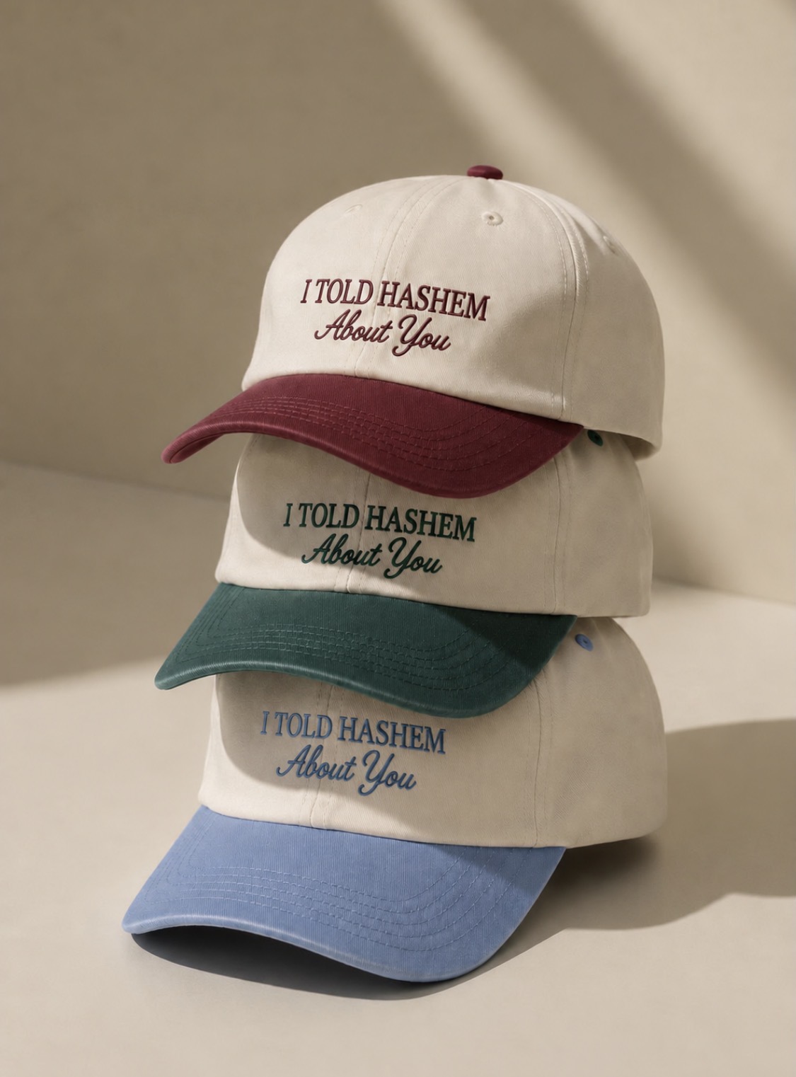 Casquette Yehi I Told Hashem About You, crème & bordeaux