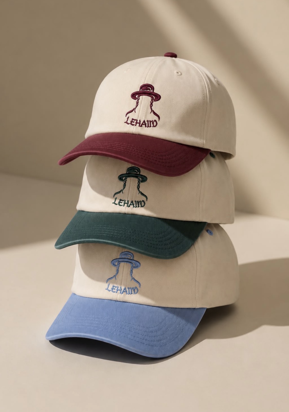 Casquette Yehi Lehaim, crème & bordeaux