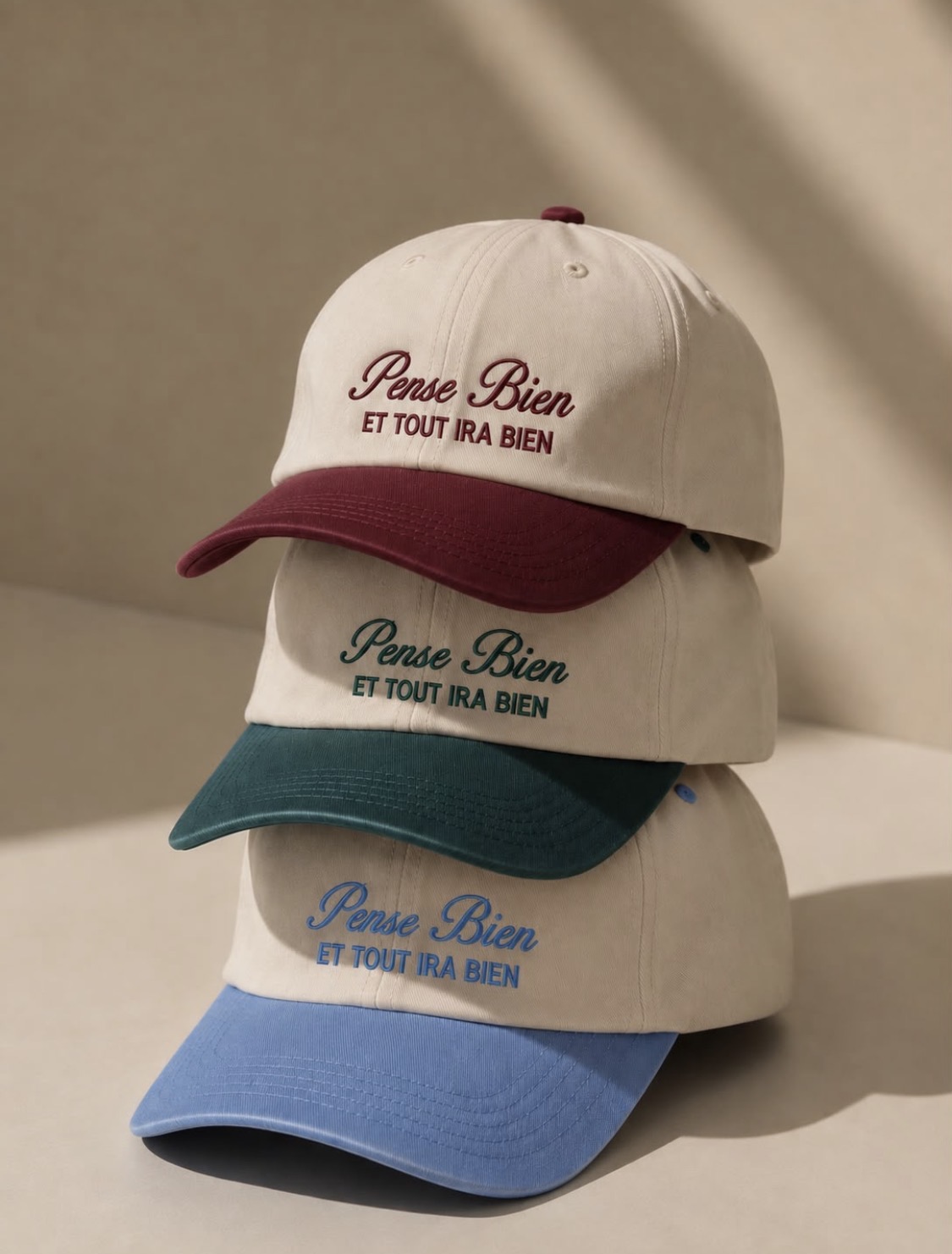 Casquette Yehi Pense Bien, crème & bordeaux